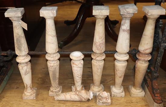 A set of six marble balustrades, one a.f.